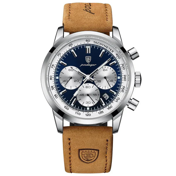 Vanetto Aviatore Men's Pilot Watch with Blue Dial and Silver Sub-dials - Vintage Leather Strap