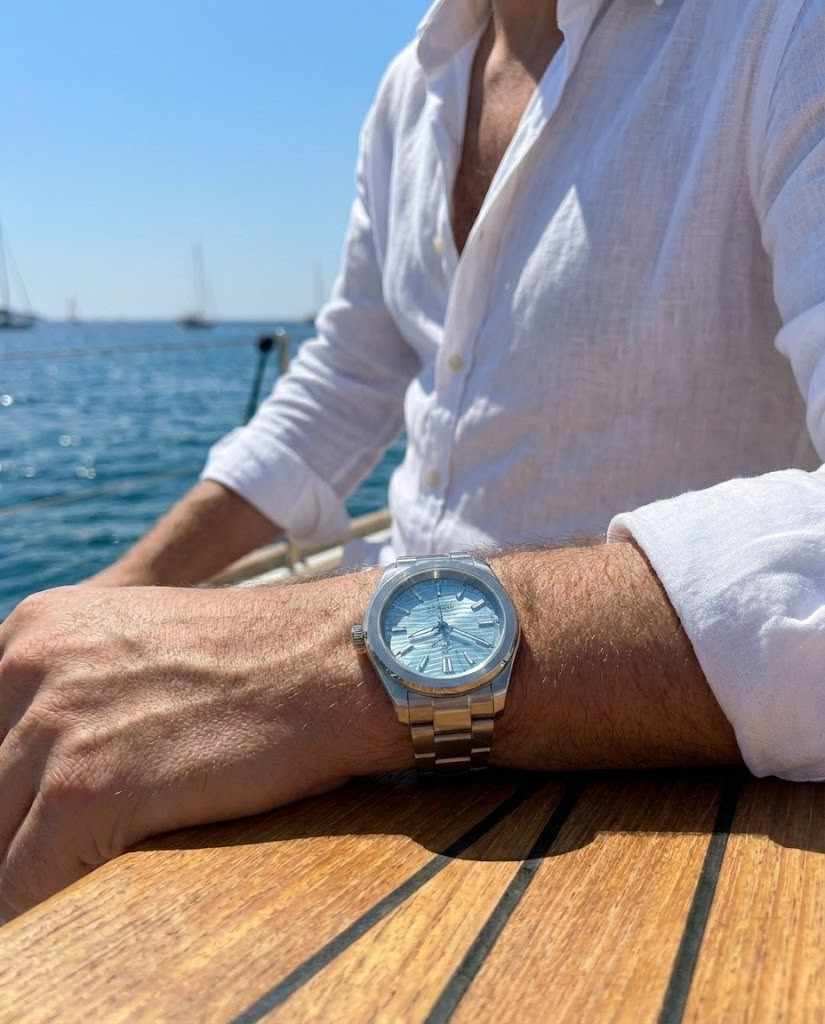 Vanetto Riviera Automatic Men's Watch with Ice Blue Textured Dial - Stainless Steel