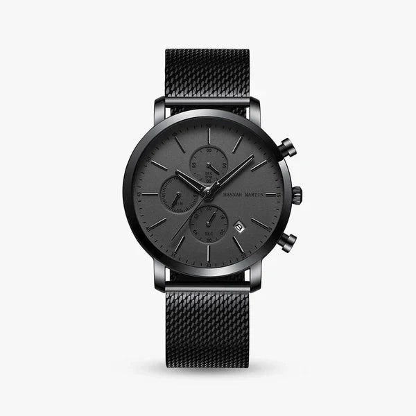 Vanetto Milano All Black Men's Chronograph Watch with Mesh Strap - Stealth Style