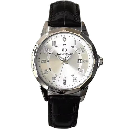 Vanetto Bellagio Men's Dress Watch with Faceted Bezel and Silver Dial - Evening Style