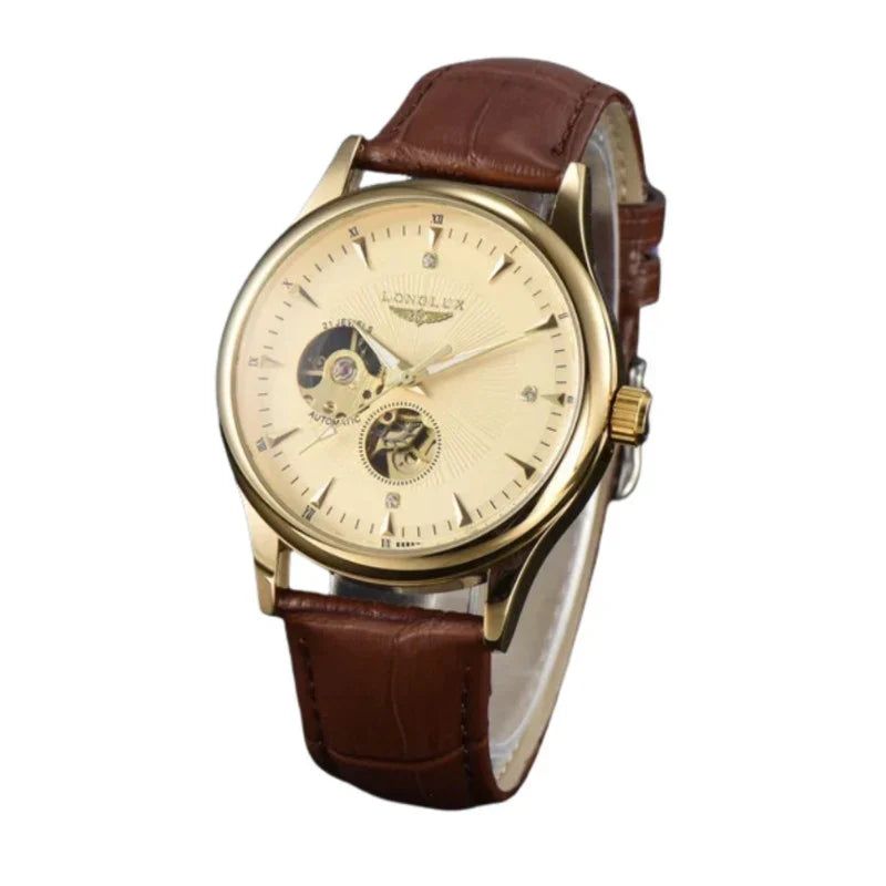 Vanetto Valerius Automatic Men's Watch in Gold with Champagne Dial and Brown Leather Strap