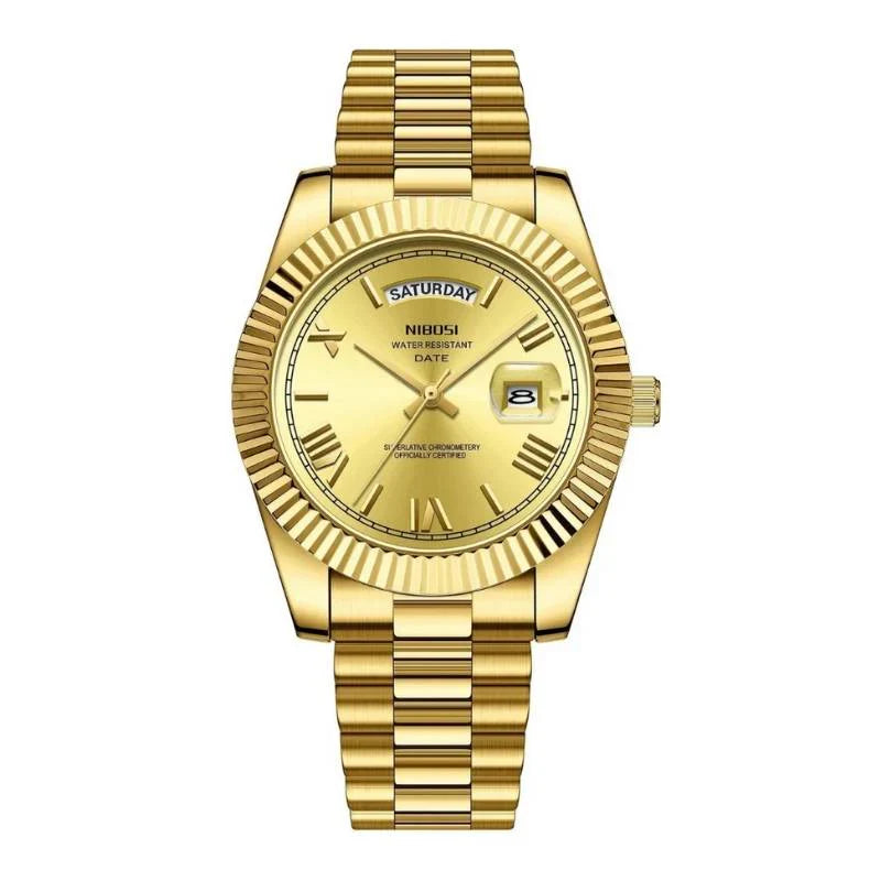 Vanetto Vittorio Men's Day-Date Watch in Gold Stainless Steel with Champagne Dial - 40mm Luxury Timepiece