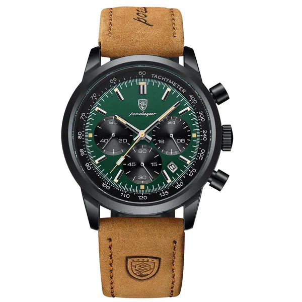 Vanetto Aviatore Men's Pilot Watch with Green Dial and Black Case - Field Watch Style