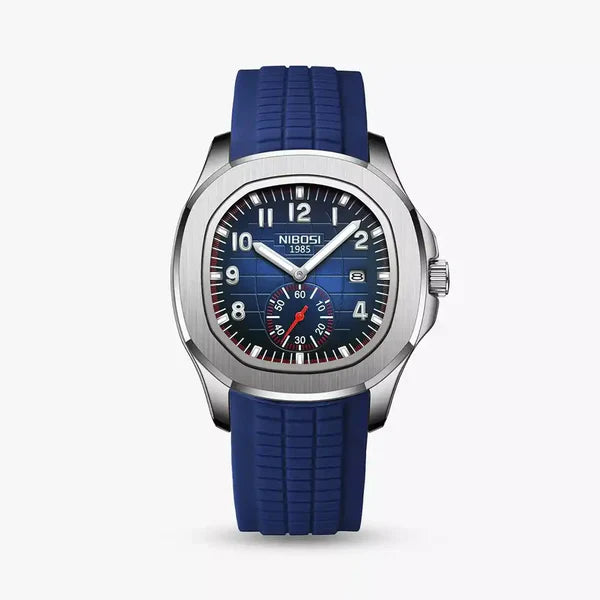 Vanetto Portofino Men's Sport Watch with Blue Silicone Strap and Silver Case - Yachting Style